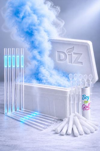 zestaw z suchym lodem gender reveal premium ze słomkami i mieszadełkami